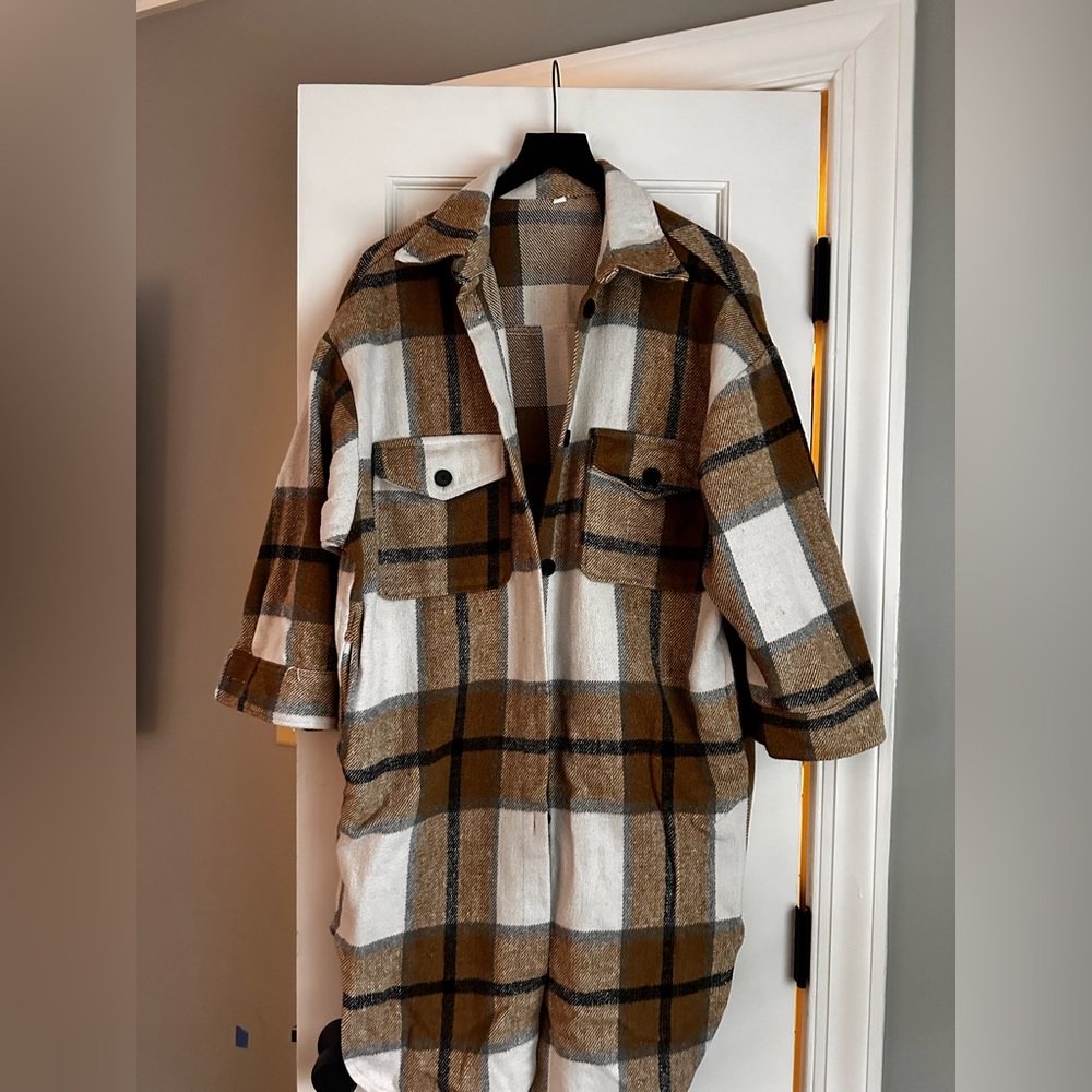 Plaid Shacket with Neutral Tones